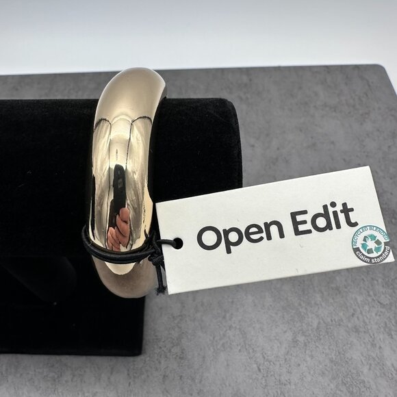 Open Edit Enamel Split Stretch Two Tone White Cream Gold Tone Bangle Bracelet - Picture 7 of 10